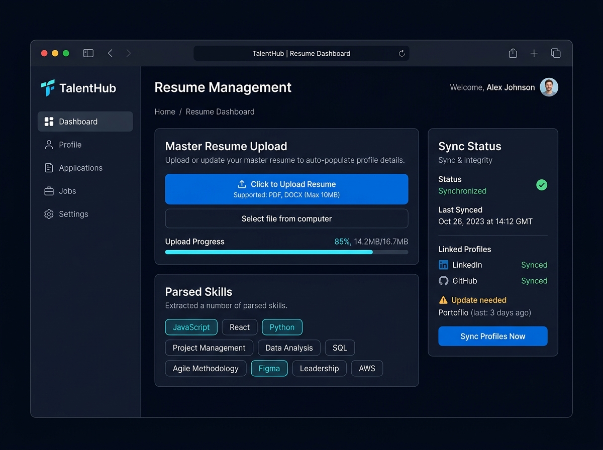 Upload and parse master resume data