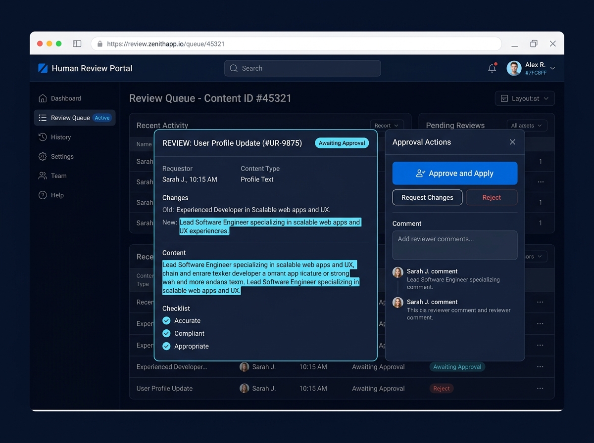 Human application review and 1-click approval